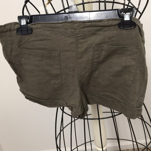 Olive Green Linen Shorts - Picture 2 of 3